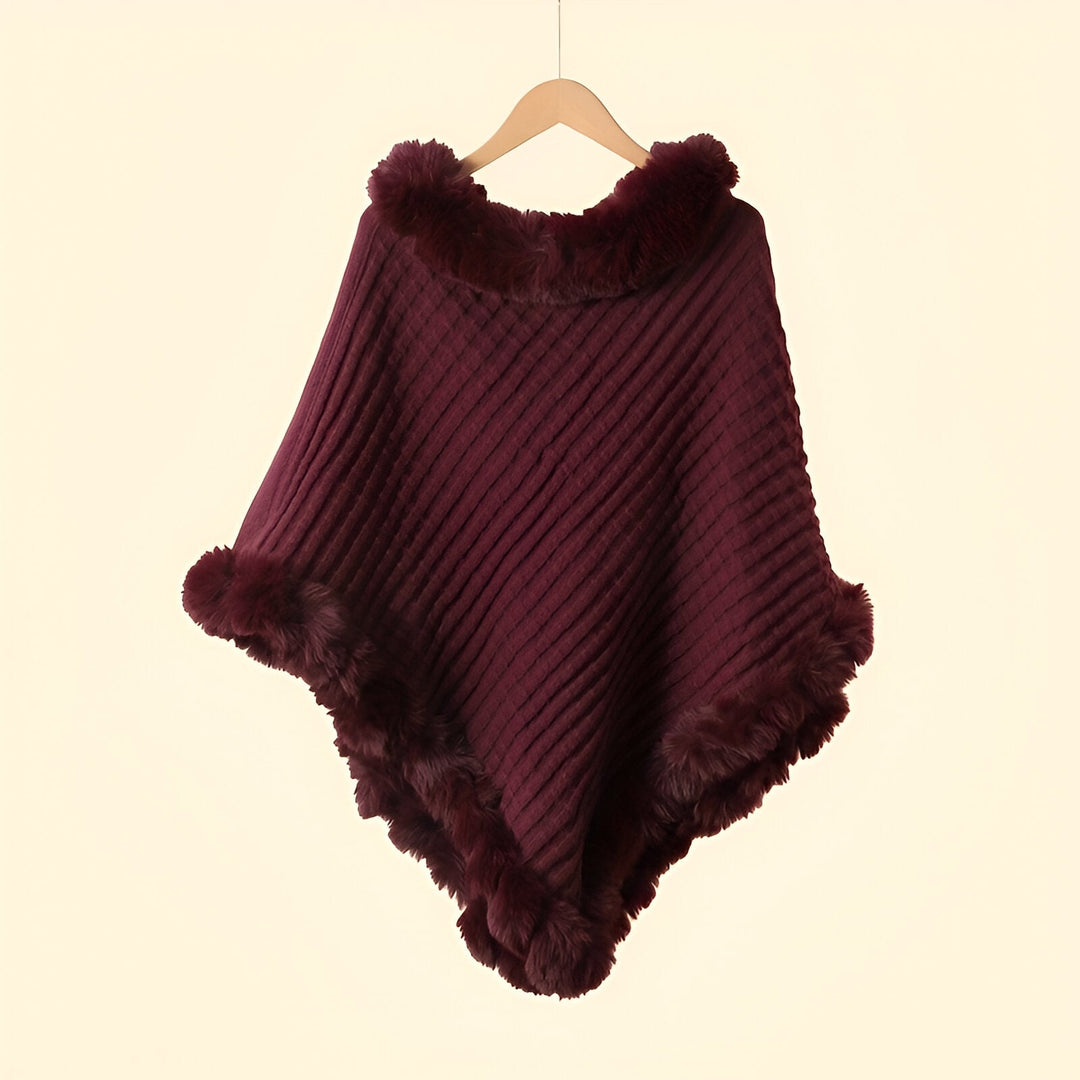 Milena – Eleganckie Zimowe Ponczo z Futrzanym Wykończeniem