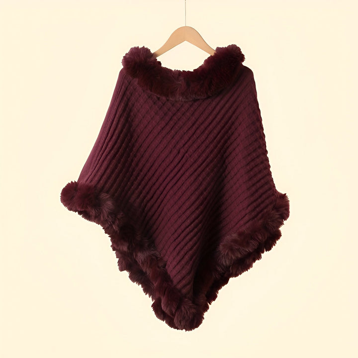 Milena – Eleganckie Zimowe Ponczo z Futrzanym Wykończeniem