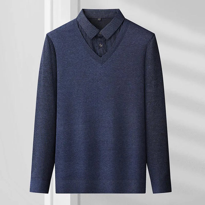 Wojciech | Ciepły męski sweter polo z guzikiem