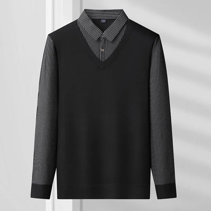 Wojciech | Ciepły męski sweter polo z guzikiem