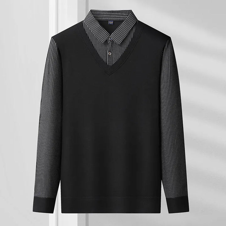 Wojciech | Ciepły męski sweter polo z guzikiem