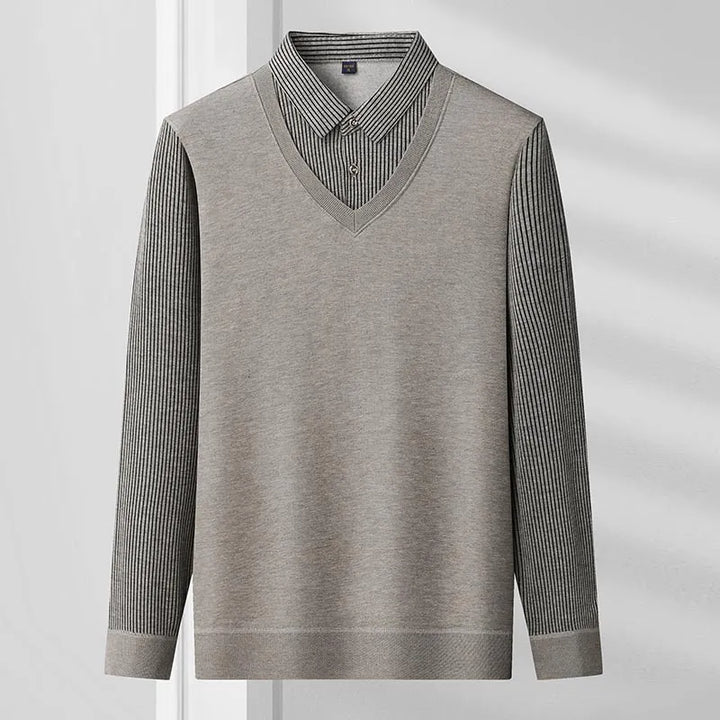 Wojciech | Ciepły męski sweter polo z guzikiem