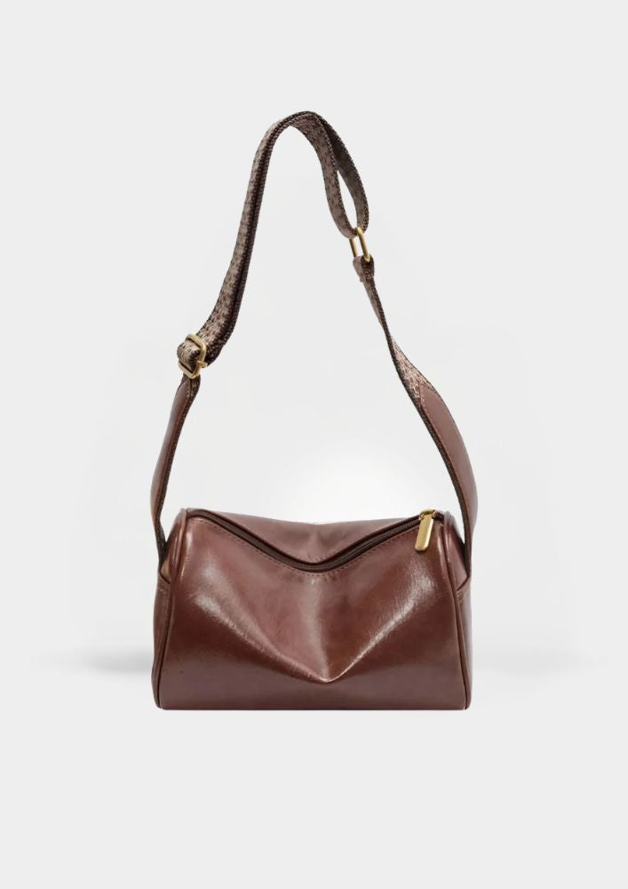 Trine™ | Vintage Skórzana Torebka Crossbody z Woven Paskiem Regulowanym