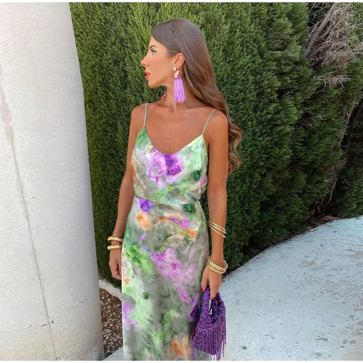 Anisten™ | Stylowa Maxi Sukienka z Halo-Dye-Print i odpinanym szalem - Eliza-Warszawa
