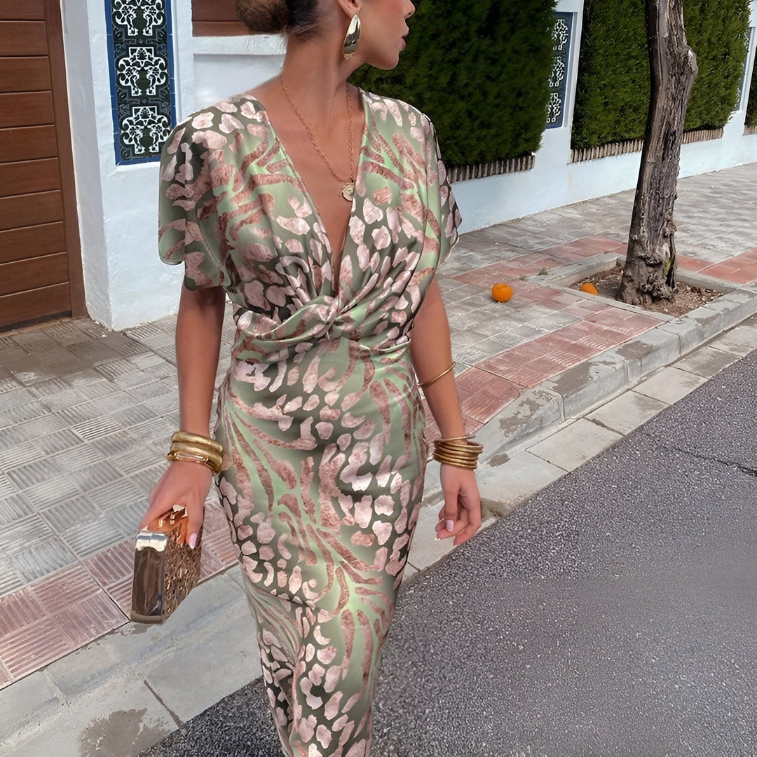 Matilda™ | Długa Sukienka z Skręconym Kołnierzem - Eliza-Warszawa