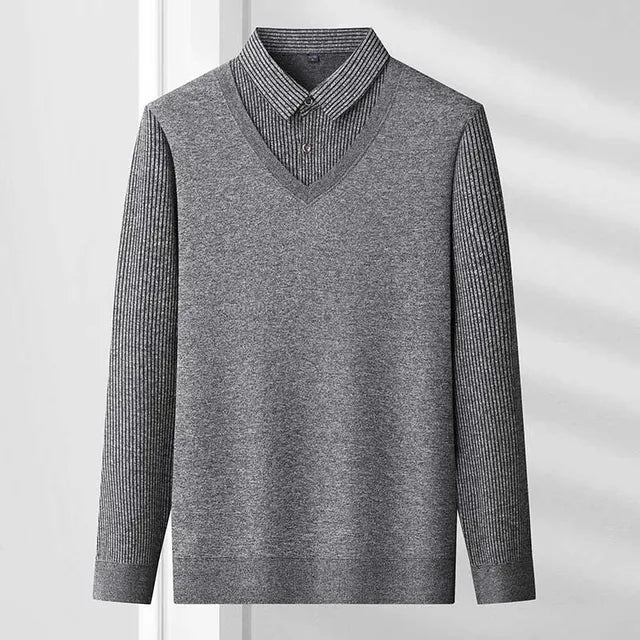 Wojciech | Ciepły męski sweter polo z guzikiem