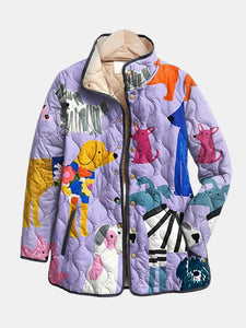 Rhea | Luźna pikowana kurtka z nadrukiem psa