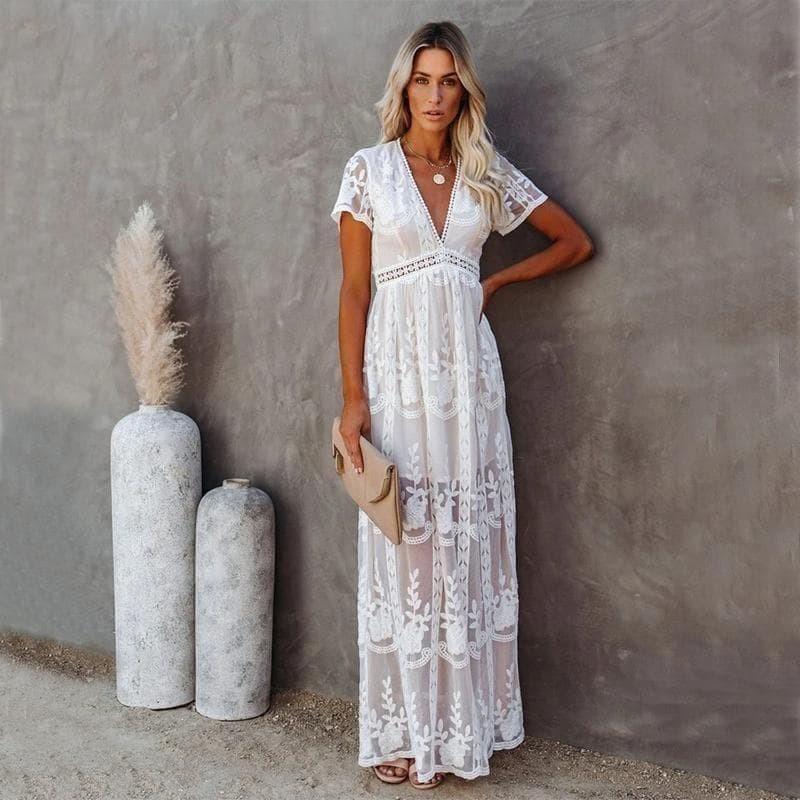 Anika™ | Koronkowa sukienka maxi w stylu Ibiza - Eliza-Warszawa