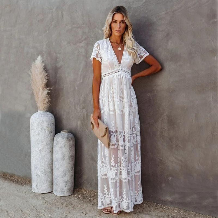 Anika™ | Koronkowa sukienka maxi w stylu Ibiza - Eliza-Warszawa