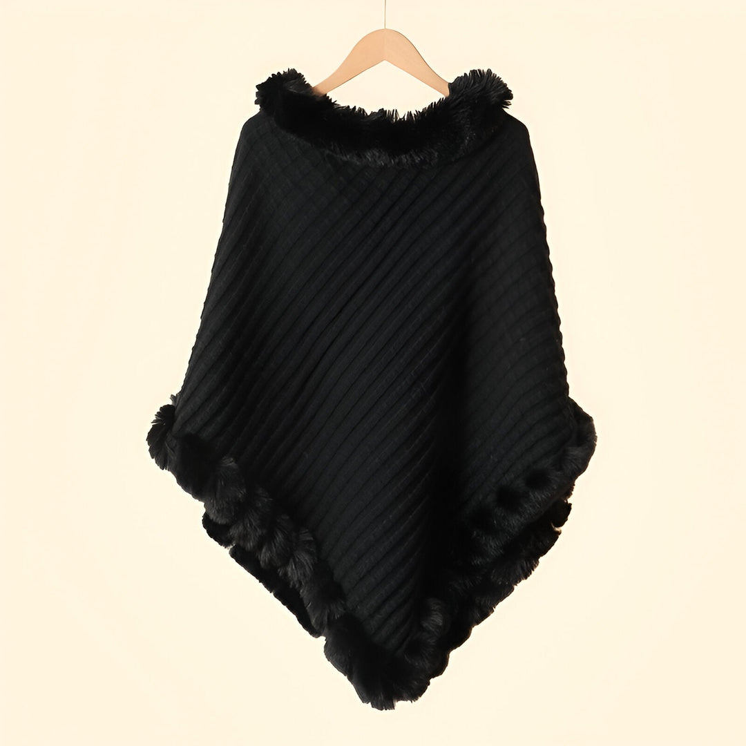 Milena – Eleganckie Zimowe Ponczo z Futrzanym Wykończeniem