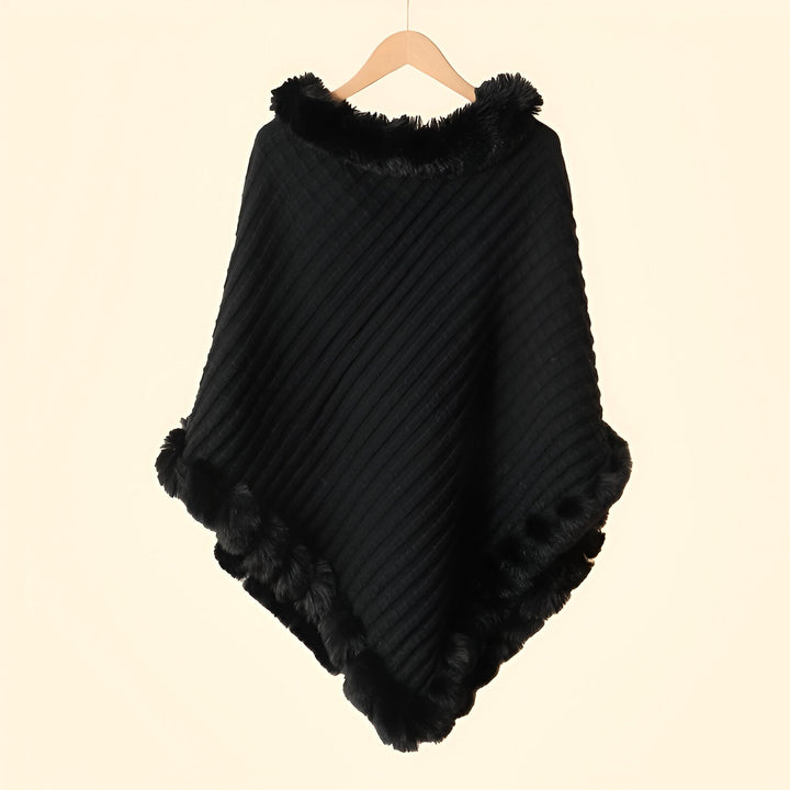 Milena – Eleganckie Zimowe Ponczo z Futrzanym Wykończeniem