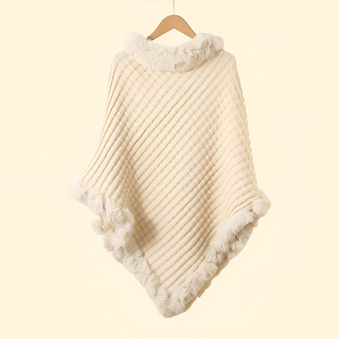 Milena – Eleganckie Zimowe Ponczo z Futrzanym Wykończeniem