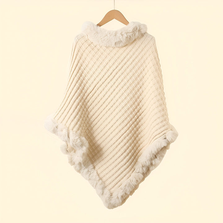 Milena – Eleganckie Zimowe Ponczo z Futrzanym Wykończeniem
