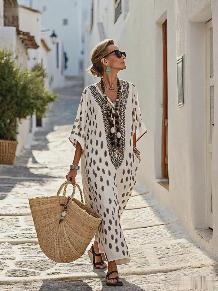 Długa sukienka z tribalowym nadrukiem